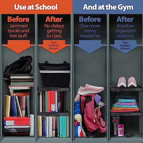 Locker Organizer Shelf£¬ Adjustable Width and Height, Ideal Locker for School, Office, and Gym Lockers (Black 2 Pack), PLKSLF01