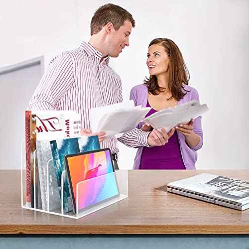 2PCS Clear Acrylic File Organizer, 4 Sections Acrylic Desk Organizer File Holder Sorter for Desk