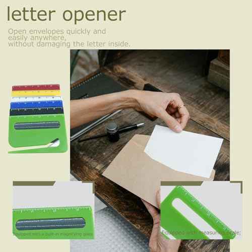 6Pcs Letter Opener£¬Letter Opener Envelope Slitter with Concealed Blade, Scale and Magnifying Glass£¬Suitable for Office Workers and Students to Open Envelopes.