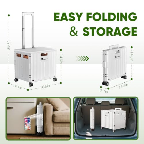 Dkenicor White Folding Utility Cart – 65L Portable Rolling Cart with 4 Swivel Wheels