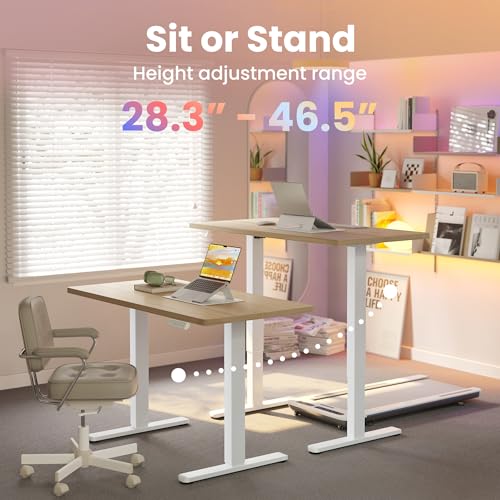 HUANUO 32x19 Inch Small Electric Standing Desk Light Walnut, Adjustable & Space-Saving