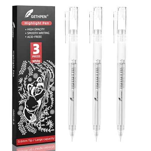 0.6mm Fine Point White Gel Pens, 3-Pack for Artists Drawing, Sketching, Illustration, and Adult Coloring Books, Opaque White Ink for Black Paper, Bullet Journaling, and Card Making