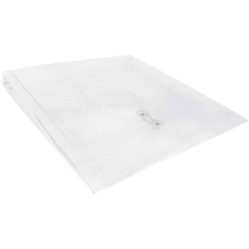 JAM PAPER Plastic Envelopes with Button & String Tie Closure - Large Square - 13 x 13 - Clear - 12/Pack