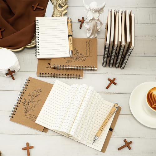 100 Pcs Christmas Bible Verse Spiral Notebook with Bamboo Thanksgiving Christian Pen Aesthetic Religious Notepad Journal Thank You Christian Gift Bulk for Pastor Sunday School Teacher (Classic Style)