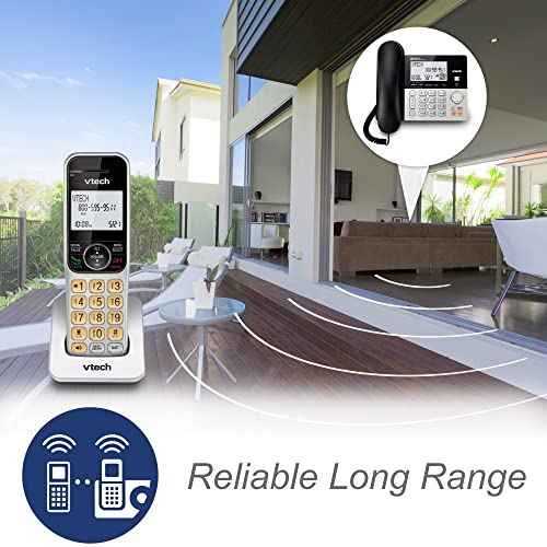 VTech VG208 DECT 6.0 Corded/Cordless Phone for Home with Answering Machine, Call Blocking, Caller ID, Large Backlit Display, Duplex Speakerphone, Intercom, Line-Power(Silver/Black)