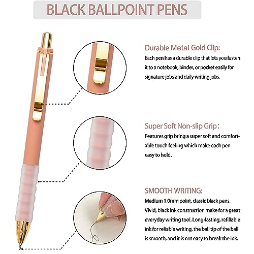 Linbsunne Gold 12 Pack Ballpoint Pens with Soft Grip 1mm Refillable Office Pen