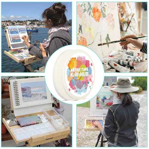 2 Pack White Artist Tape for Watercolor Paper, White Art Masking Tape for Drafting Painting Canvas Framing - Acid Free 0.25" x 180 FT & 0.4" x 180 FT