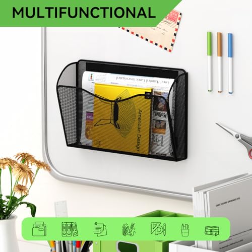 GDINDINFAN 3 Pack Magnetic File Holders Black Heavy Duty Wall Organizer