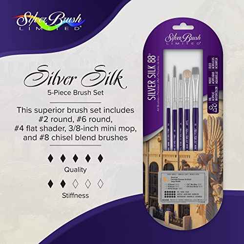 Silver Brush Limited SK-8110S Silver Silk 88 Paint Brush Set, 5-Piece, Short Handle