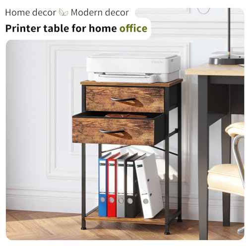 Small Printer Stand for Home Office,End Table with Fabric Drawer, Nightstand for Bedroom & Living Room, Small Sofa Side Table with Storage, Accent Table with Storage