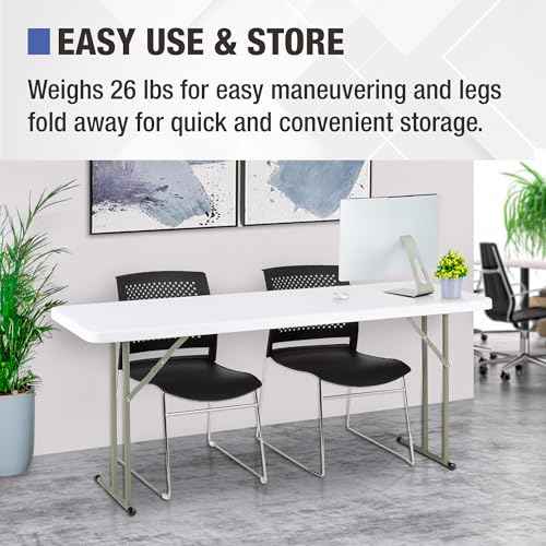 Norwood Commercial Furniture 6' Indoor/Outdoor Folding Training Table, Rectangular Blow-Molded Plastic Folding Training and Event Table, White