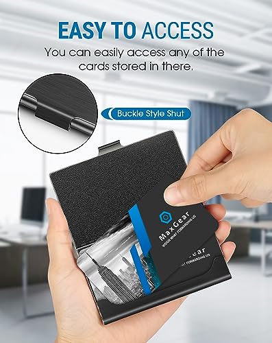 MaxGear Black Stainless Steel Business Card Holder Slim Card Case