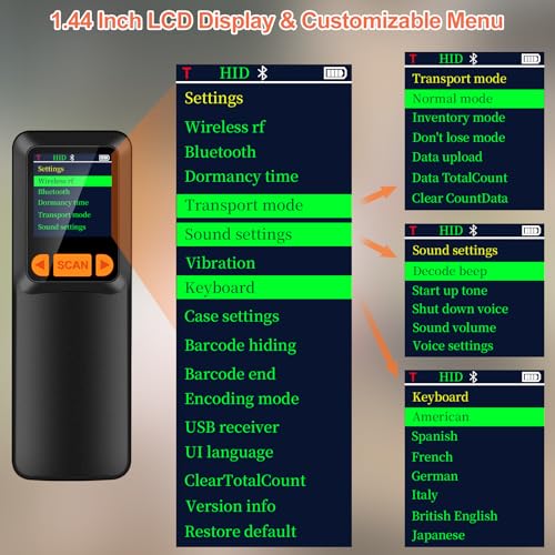 KUIIYER Mini Bluetooth Barcode Scanner, Wireless 2D QR 1D Bar Code Scanners with LCD Screen Display & Setting Keypad & AI Voice, Small Portable Handheld Barcode Reader for Smart Phone, Computers & POS