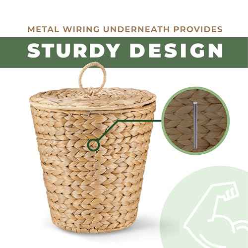 3 Gallon Wicker Trash Can with Lid and Liner - Rattan Trash Can - Wicker Waste Basket for Bathroom, Bedroom, Kitchen, Living Room