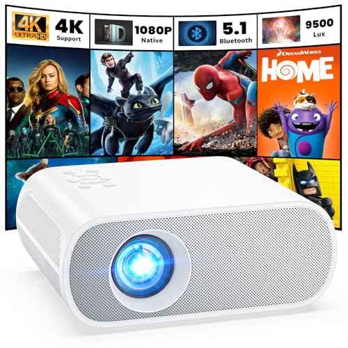 Projector, Native 1080P Full HD Bluetooth Projector with Speaker, 9500 Lumens Outdoor Portable Movie Mini Projector Compatible with Laptop, Smartphone, TV Stick, Xbox, PS5