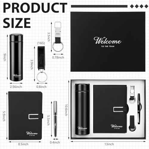 Thenshop 6 Pcs New Employee Welcome to The Team Gift Set Include Welcome to The Team Appreciation Gift Box Notebook Pen Tumbler Keychain and USB Drive for New Employee Coworkers(Black)