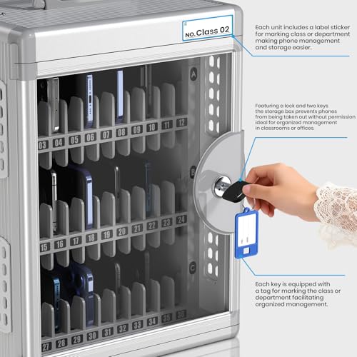 36 Slots Cell Phone Locker with Key for Classroom, Storage Box