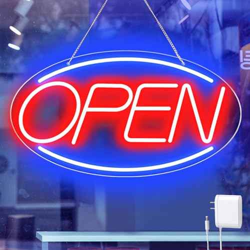 16.5" X 9" Led Neon Open Signs for Business 12V/2A Ultra Bright Led Neon Open Signs Plug In Electric Light Up Open Sign with ON/OFF Switch for Bar Salon Coffee Stores Club Hotel (Oval)