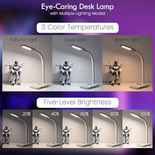 WILIT Desk Lamp with Wireless Charger, Music Sync RGB Color Changing Lights, Gaming Lamp with USB Charging Port, Touch Control Table Lamp, Desktop Light for Home Office Dorm Room, Birthday Gifts