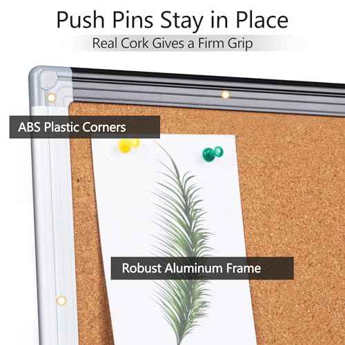 Board2by 2 Pack Cork Bulletin Board 24" x 18", Black/Sliver Aluminium Framed Corkboard, Office Board for Wall Decor, Large Wall Mounted Notice Pin Board with 36 Push Pins for School, Home & Office