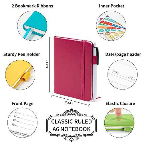 feela Pocket Small Notebooks Bulk, Mini Cute Notepads Hardcover College Ruled Lined Journals with Pen Holder for School Business Memos, with 15 Black Pens, 3.5¡±x 5.5¡±, 15 Pack, A6, Solid Colors