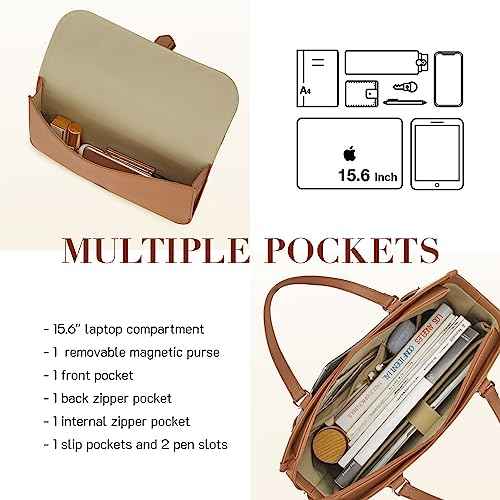 Missnine Laptop Bag with Removable Purse - 15.6 inch Computer Bag Leather Briefcase for Women Work Tote for Office, Travel