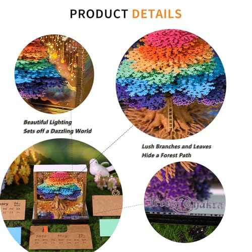 Timepiece Calendar 2026,DIY Paper Tear away Calendar,Unique Paper Sculpture Tree,Thanksgiving,Christmas,Housewarming,Office Desktop Decoration Notepad Gift (With Light)