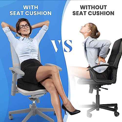 TushGuard Seat Cushion for Office Chair Memory Foam Non-Slip Cushion Back, Relief Chair Pad, Butt Pillow for Office, Car, Computer Desk, Black, X-Large