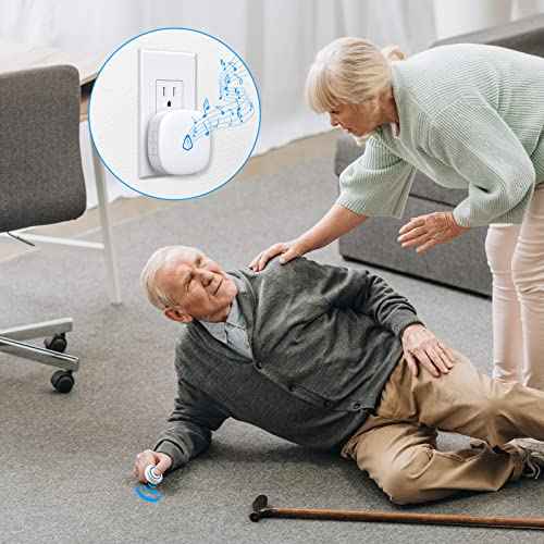 METAK Caregiver Pager Wireless Call Button for Elderly/Senior at Home, 2 Receiver + 2 Button, Medical Life Alert Necklace System for Patients, Disabled, Nurses, Emergency Bell Fall Monitor Devices