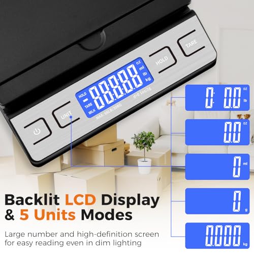 TIPRE Black Digital Shipping Scale 66lb with Fold-up Mail Stand, 0.1oz Precision
