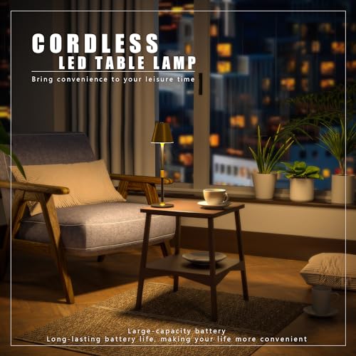 LED CordlessTable Lamp,4000mAh Rechargeable Battery Desk lamp,3 Level Brightness Beside Night Light, Minimalist Design, for Couple Dinner/Coffee Table/Restaurant/Bedroom(Gold&Black 4PACK)