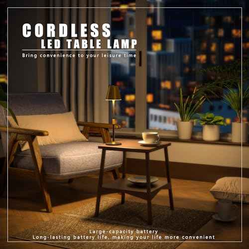 Modern LED CordlessTable Lamp,4000mAh Rechargeable Battery Desk lamp,3 Level Brightness Kitchen Light, Portable,Minimalist Design, for Couple Dinner/Coffee Table/Restaurant/Bedroom(Gold&Black 2pack)