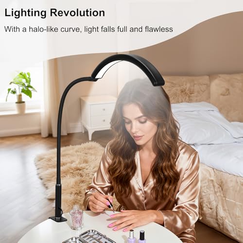 Professional Half Moon Desk Light for Nail Techs & Artists - Flexible Gooseneck LED Lamp with Eye-Caring Design, Perfect for Nail Art, Eyelash Extensions, Crafting, and Tattoo Work