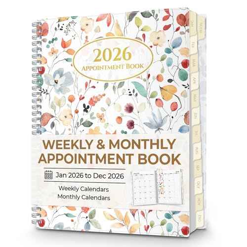 CRANBURY Daily Planner 2026, 8.5x11 Appointment Book, Jan to Dec 2026, 15-Min Hourly Scheduler, Large Planner Book with Colorful Tabs, Premium Paper (Floral)