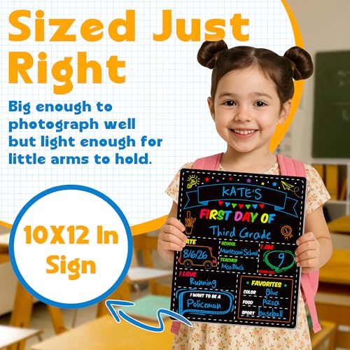 Melisheer First and Last Day of School Chalkboard Sign for Kids, Double-Sided Reusable Classroom Board
