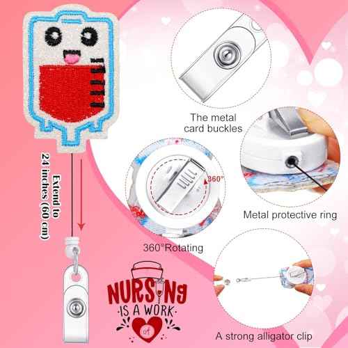 Cindeer 60 Pcs Felt Nurse Badge Reel Retractable Badge Holders Cute Felt Themed Holders with Alligator Clip Holiday Gifts for Doctor Nurse Hospital Teacher Student