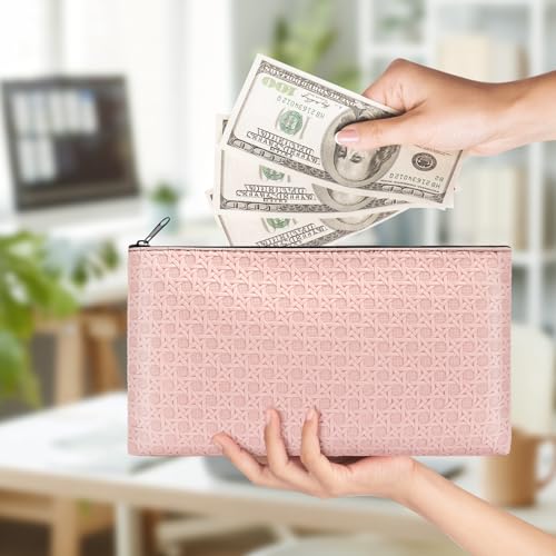 Wteehn 2-Pack Money Bags – PU Leather Zipper Pouches for Cash, Coins, Receipts (Black + Light Pink)