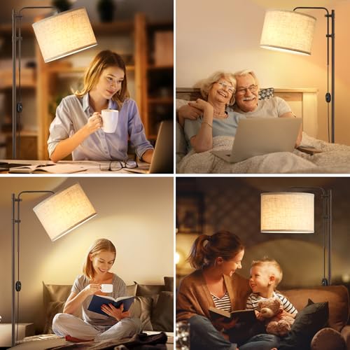 Floor Lamp for Living Room, Adjustable Height Standing Lamps with 350¡Æ Rotate Linen Lampshade, 67.5-Inch Brown Modern Tall Lamp Dimmable Floor Lamps for Corner Bedroom Home Office (Bulb Included)