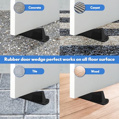 Frienda 2 Pack Heavy Duty Rubber Jumbo Door Stops - Black, 6.7 Inch