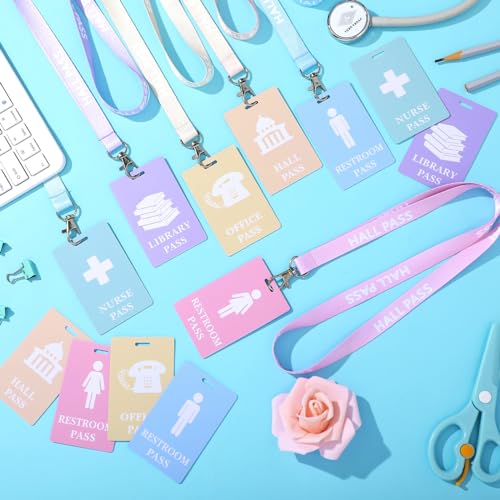 Feifeiya Pastel PVC Hall Pass Lanyards Set - Unbreakable School Passes, 12 Pieces