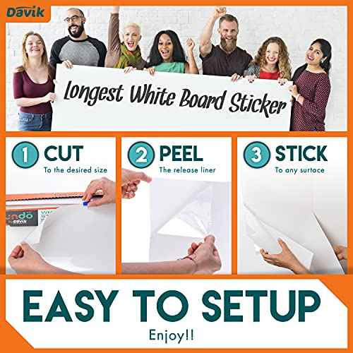 Davik - Multi-Purpose, Easy Cut and Setup Whiteboard Sticker - Customizable Peel and Stick Dry Erase Board for Wall Art or Classroom Decor- Office and School Supplies (24 Inches by 15 feet)