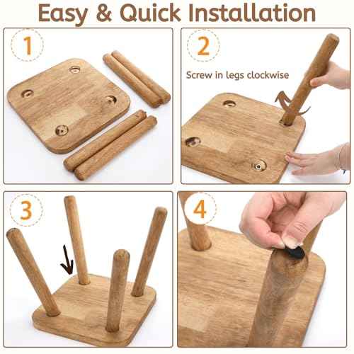 Youeon Square Solid Wooden Step Stool, 11.8 Inch Non-Slip One Step Stool for Adults, Holds up to 300 Lbs, Portable & Sturdy, Footstool for Bedroom, Bathroom, Kitchen, Easy to Assemble
