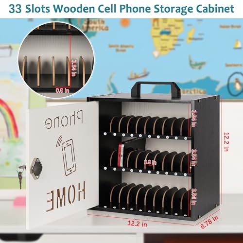 Wooden Phone Lock Box, Cell Locker with 33 Adjustable Dividers