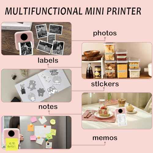 MXiiXM Mini Sticker Printer, Portable Pocket Smart Inkless Thermal Printer with 13 Roll Papers, Bluetooth Mini Printer for Notes, Photos, Stickers, Labels, Receipts (Pink)
