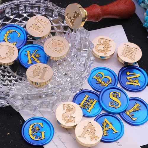 SWANGSA Initial Alphabet A-Z Wax Seal Stamp Kit, Elegant Botanical Flower Floral 26 Letter Sealing Stamp With 624pcs Beads, Warmer, and Pen