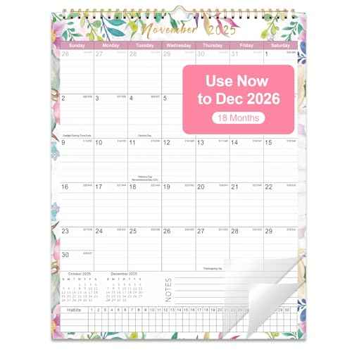 Gannyfer 2026 Wall Calendar, 14" x 11" Spiral Bound 2026 Calendar, 18 Month Floral Wall Calendar, Use Now to Dec 2026, Magnetic Fridge Calendar Perfect for Home School Office (3 Stickers Included)
