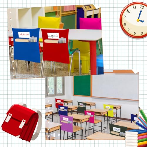 Sanwuta 24 Pack Classroom Chair Pockets, 15 x 17 Inch Book Storage Bags for Chair with Name Slot Students Chairback Pockets for Kindergarten Primary School Home(Multicolor)