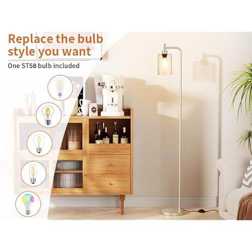 Floor Lamps for Living Room - Industrial Standing Lamp with Glass Shade, Modern Gold Floor Lamp with LED Bulb, Tall Lamp for Bedroom Office - Light Gold