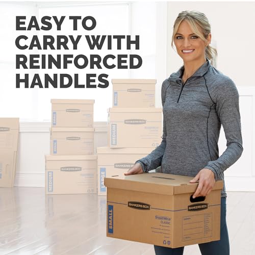 Bankers Box Small Moving Boxes 10-Pack with Reinforced Handles, Easy Assembly