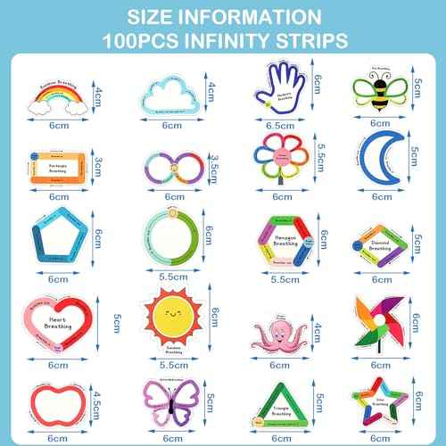 Crtiin 100 Pcs Sensory Strips Anxiety Calm Mindfulness Stickers Fidget Stress Breathing Sensory Sticker Different Textures Rough Tactile Tape for Mental Health Adults Desk Anxiety Relief(Cute)